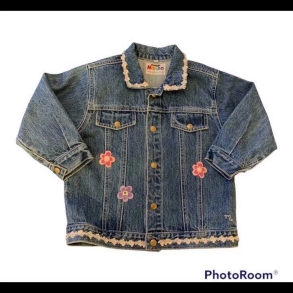 Adorable Stylish Denim Jean Jacket With Ice Skates Design Girls Youth Size 7